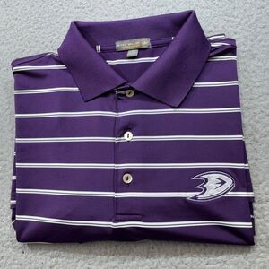 Anaheim Ducks Polo Shirt Men Large Purple Peter Millar Summer Comfort Mighty NHL